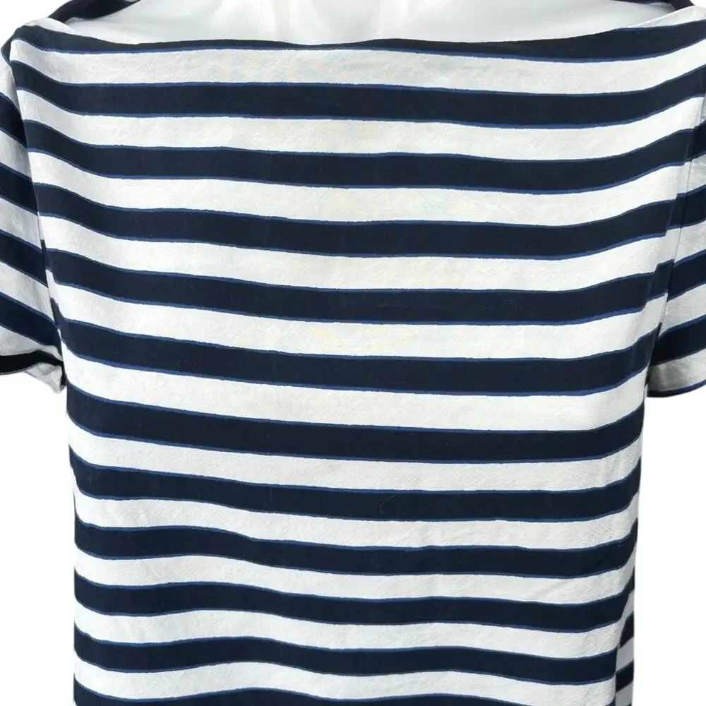 Kate Spade Black White Silk Striped Boat Neck Short Sleeve T Shirt Tee Top 4